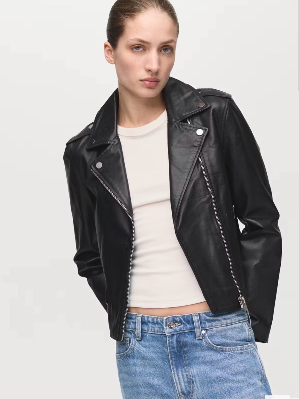 Genuine Leather Biker Jacket - Black